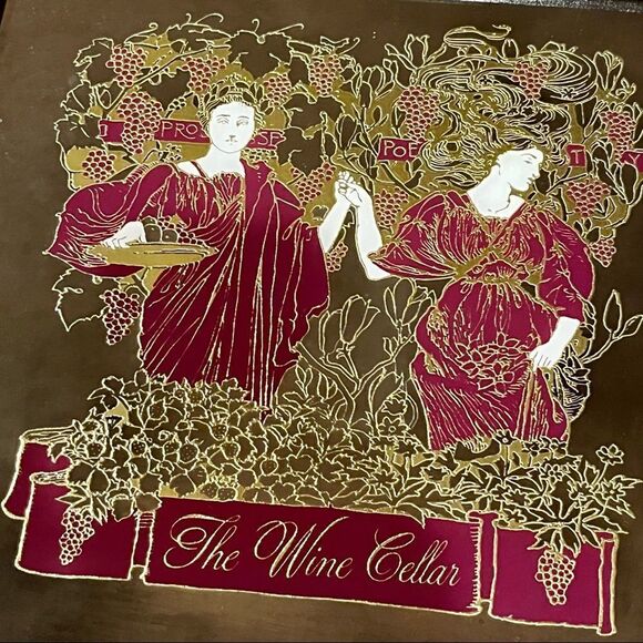 Vintage Lucid Lines “The Wine Cellar” Grecian Mirror Graphic 1970s Gold Burgundy - Picture 2 of 13